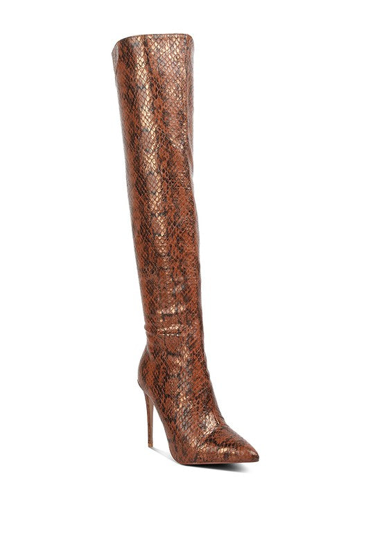 Catina Snake Print Knee Boots