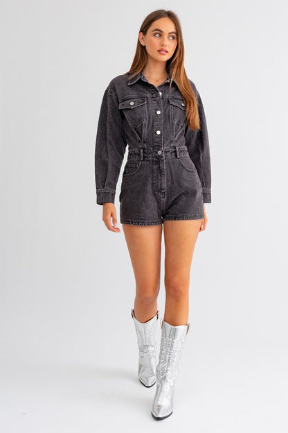 Lola Long Sleeve Denim Romper