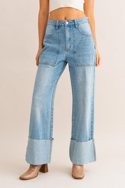 Holly High-Waisted Wide Leg Cuffed Jeans