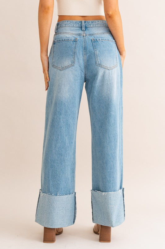 Holly High-Waisted Wide Leg Cuffed Jeans