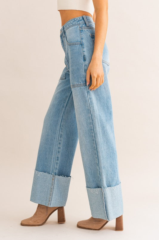 Holly High-Waisted Wide Leg Cuffed Jeans