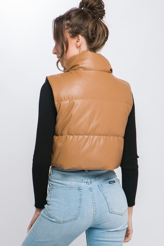 Fefe Faux Leather Puffer Vest