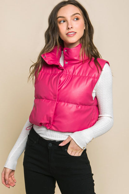 Fefe Faux Leather Puffer Vest