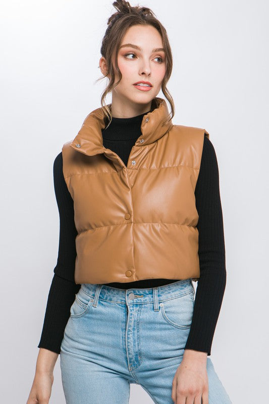 Fefe Faux Leather Puffer Vest