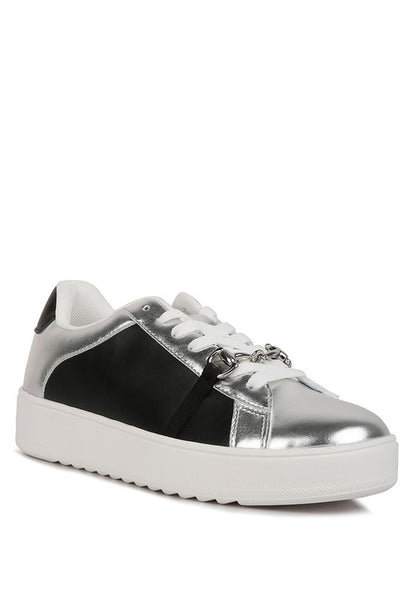 Cyndi Contrasting Metallic Faux Leather Sneakers