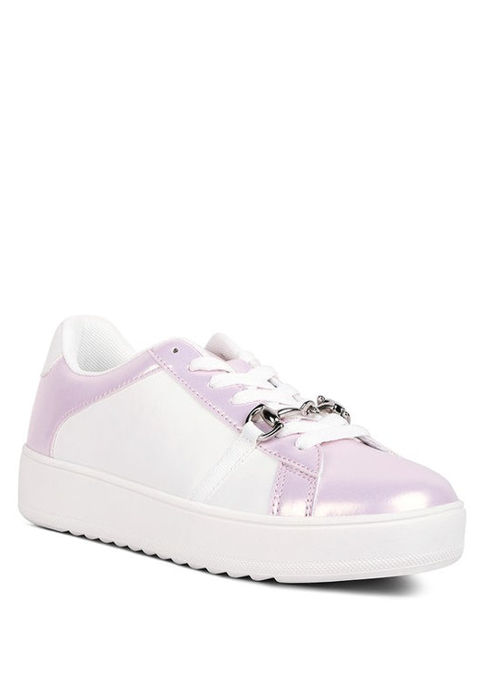 Cyndi Contrasting Metallic Faux Leather Sneakers