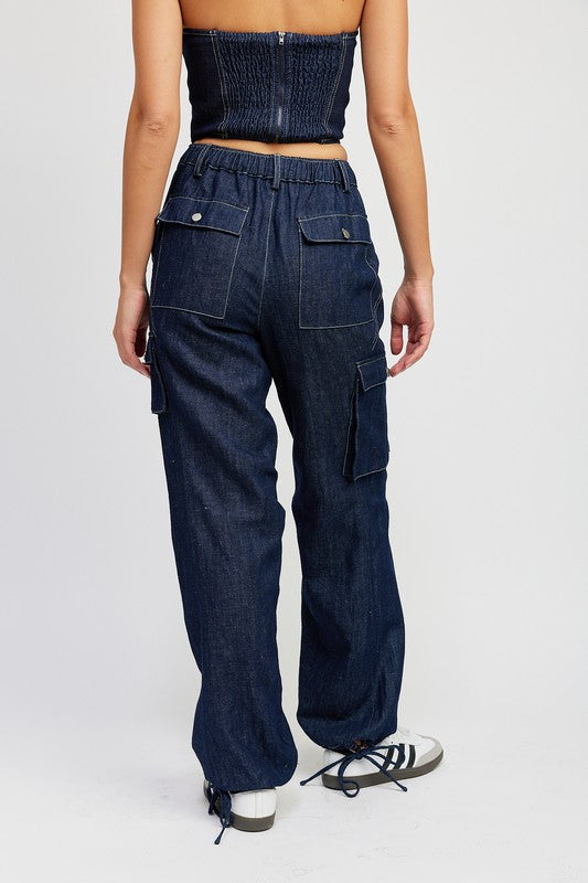 Cali Contrast Stitching Denim Pants