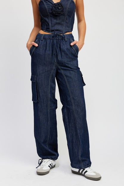 Cali Contrast Stitching Denim Pants