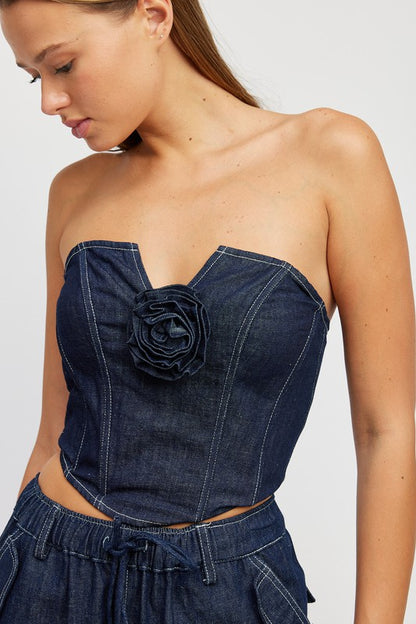 Rose Denim Corset Top