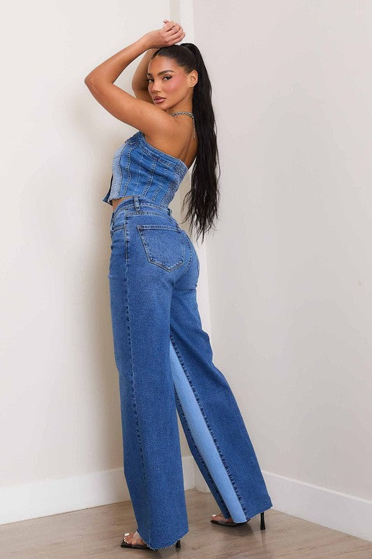 Haven High-Rise Color Block Wide Jeans