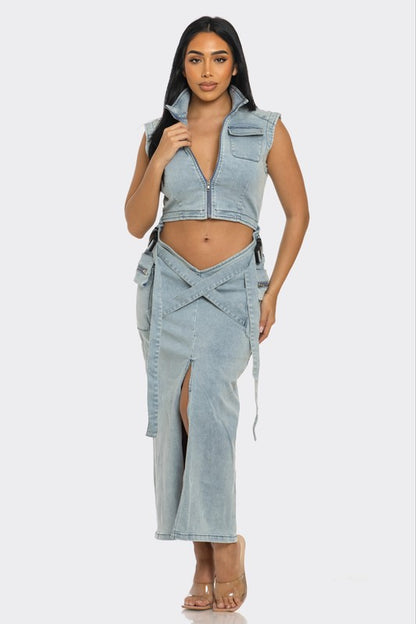 Demi Denim Skirt Set