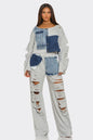 Daisi Distressed Denim Patchwork Set