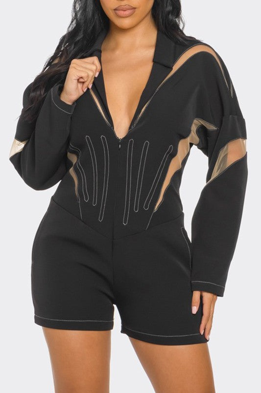 Pamela Paneled Black Romper