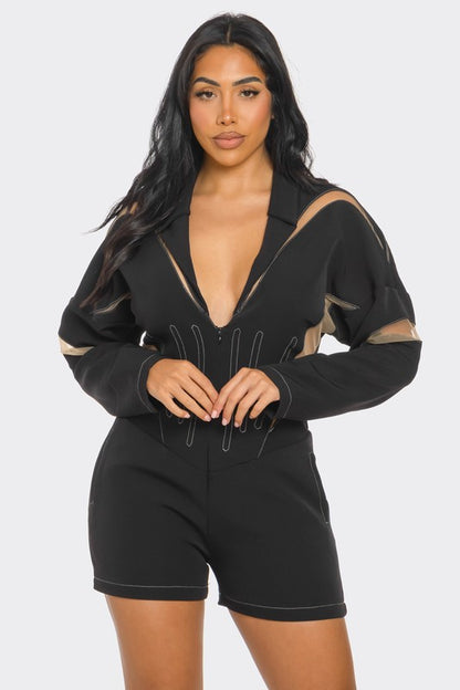 Pamela Paneled Black Romper