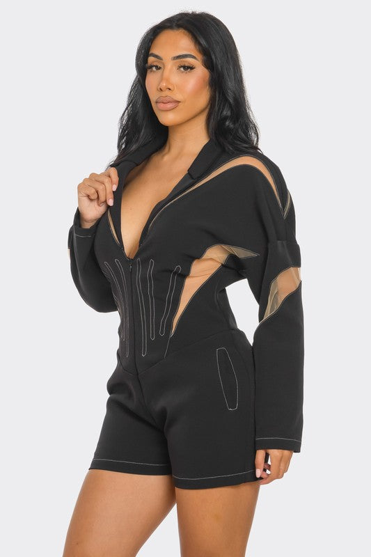 Pamela Paneled Black Romper