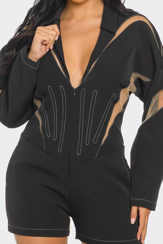 Pamela Paneled Black Romper