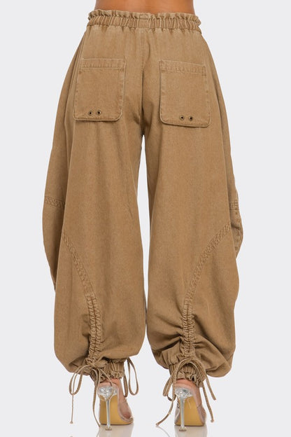 Babe Baggy Drawstring Denim Cargo Pants