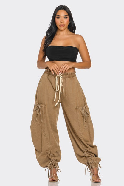 Babe Baggy Drawstring Denim Cargo Pants