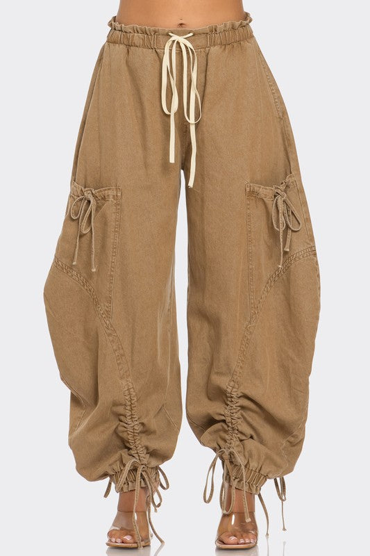 Babe Baggy Drawstring Denim Cargo Pants