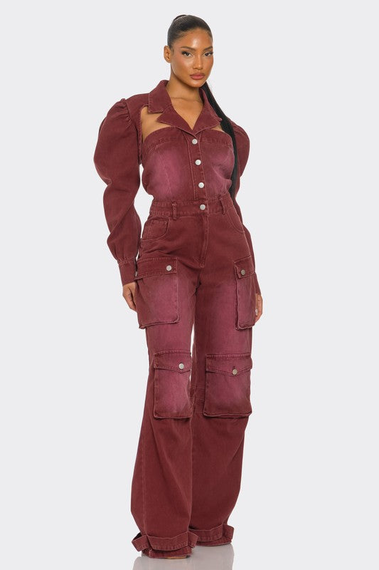 Beale Burgundy Cargo Jumpsuit