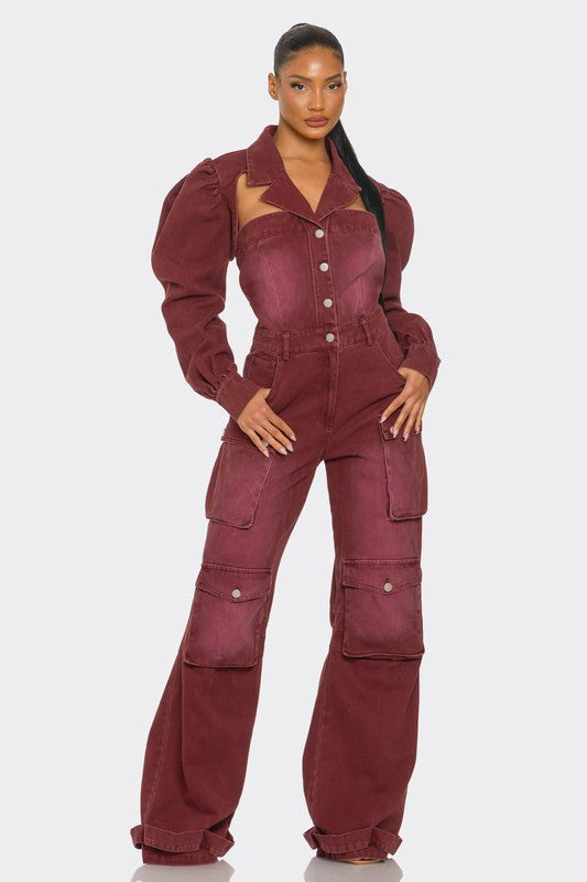 Beale Burgundy Cargo Jumpsuit