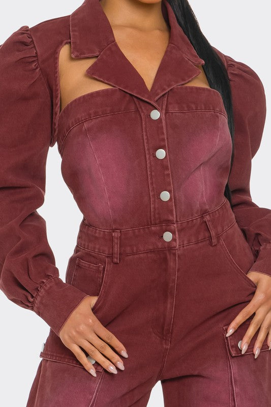 Beale Burgundy Cargo Jumpsuit