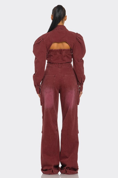 Beale Burgundy Cargo Jumpsuit