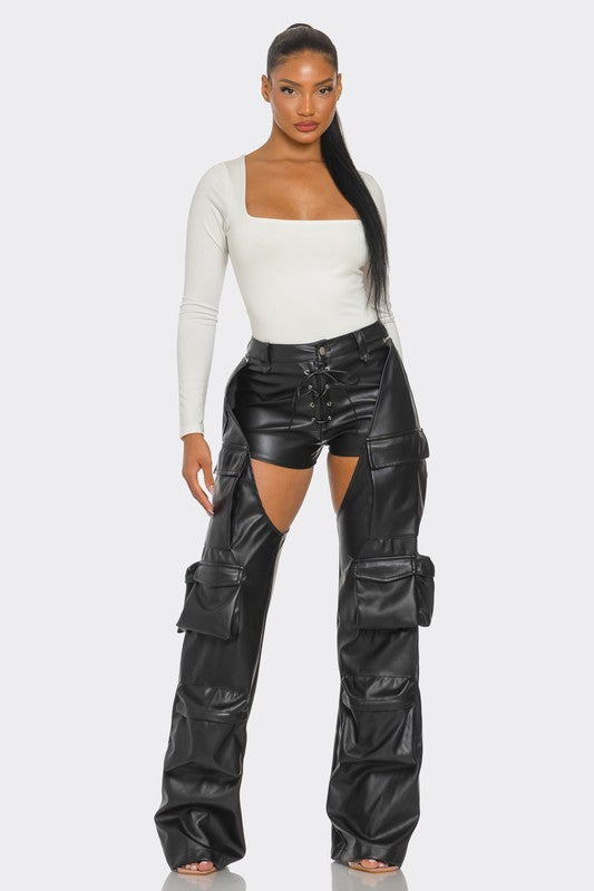 Cindi Cut Out Leather Cargo Pants