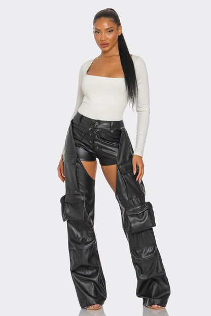 Cindi Cut Out Leather Cargo Pants