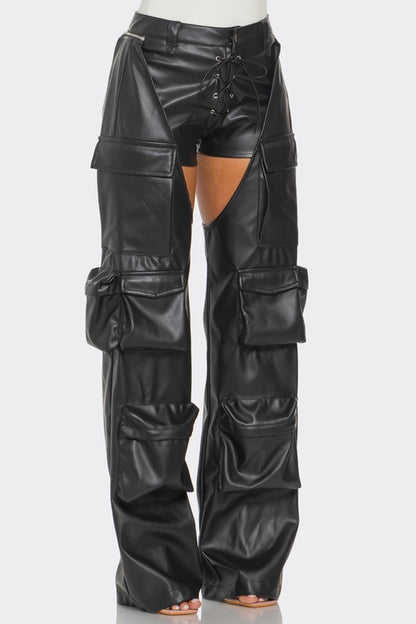 Cindi Cut Out Leather Cargo Pants