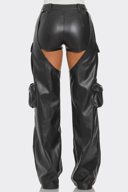 Cindi Cut Out Leather Cargo Pants