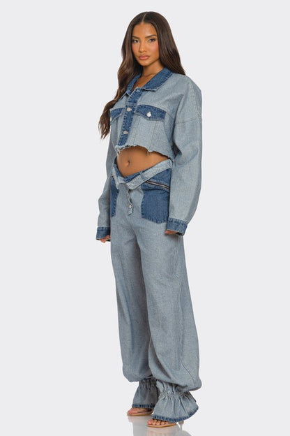 Coco Contrast Denim Pants Set