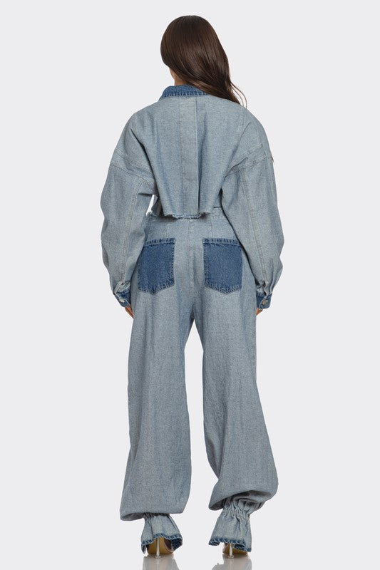 Coco Contrast Denim Pants Set