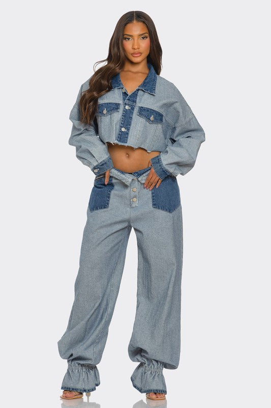 Coco Contrast Denim Pants Set