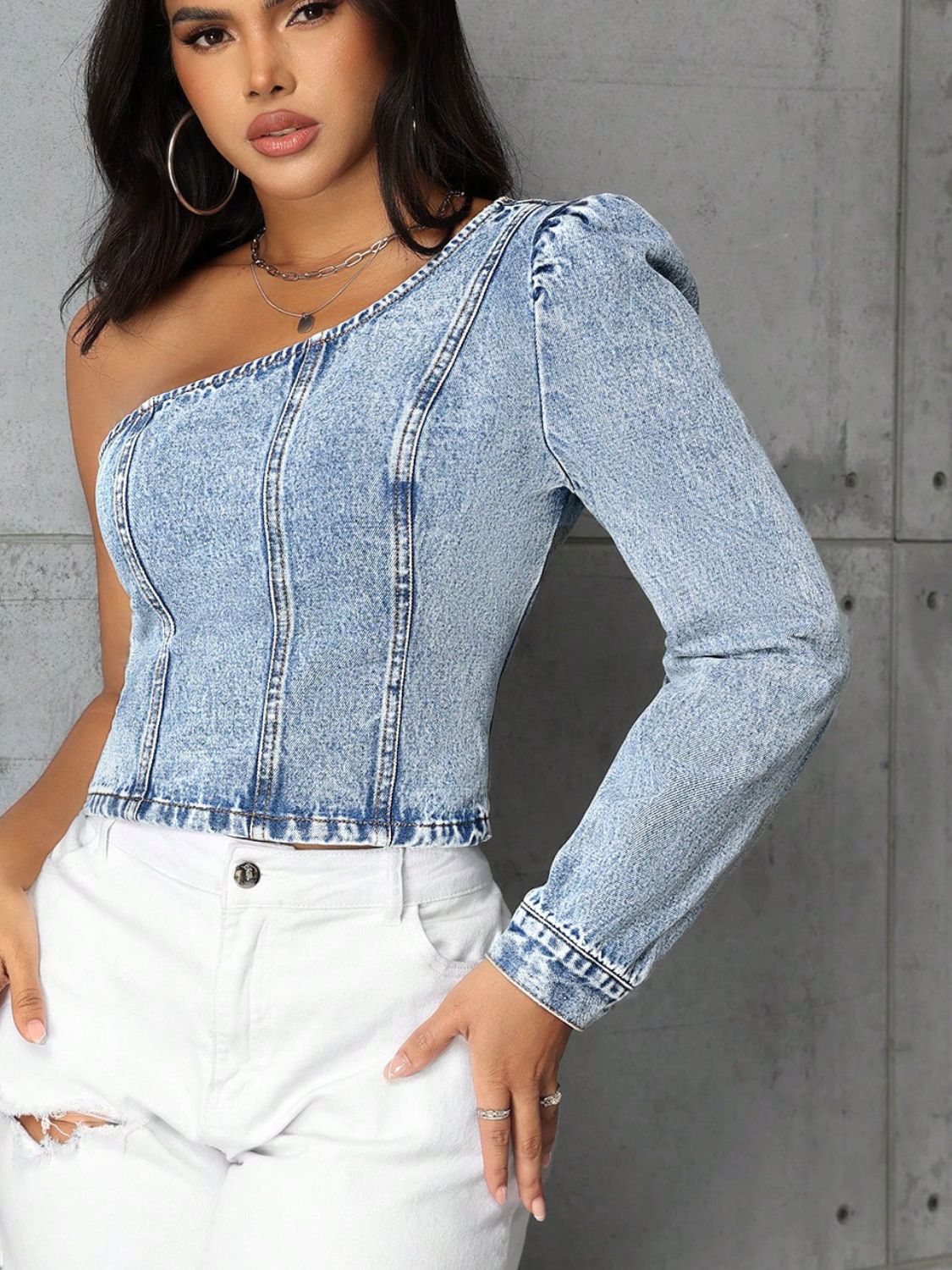 Octavia One Shoulder Denim Top