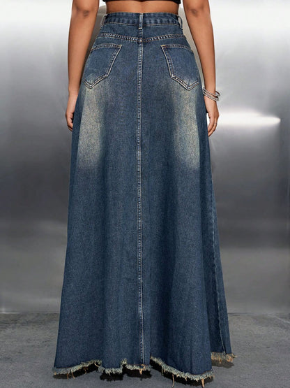 Remi Raw Hem Maxi Denim Skirt
