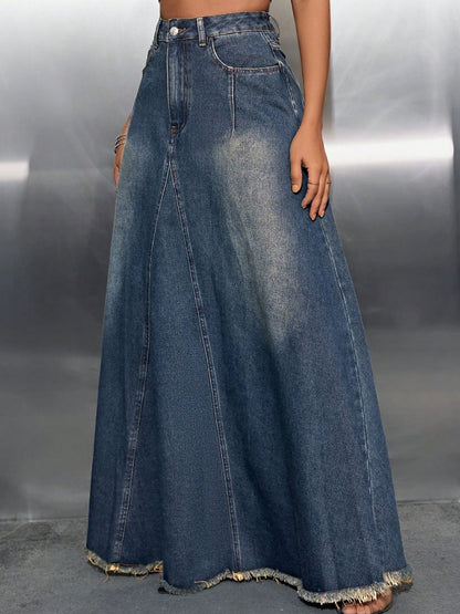 Remi Raw Hem Maxi Denim Skirt