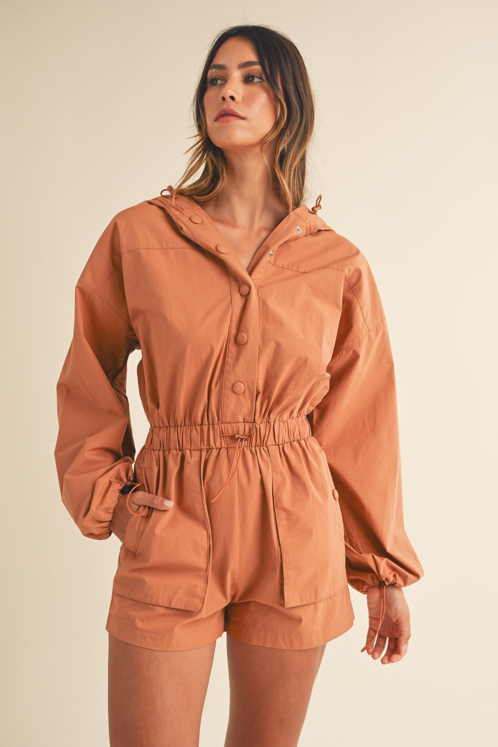 Sade Snap Down  Hooded Romper