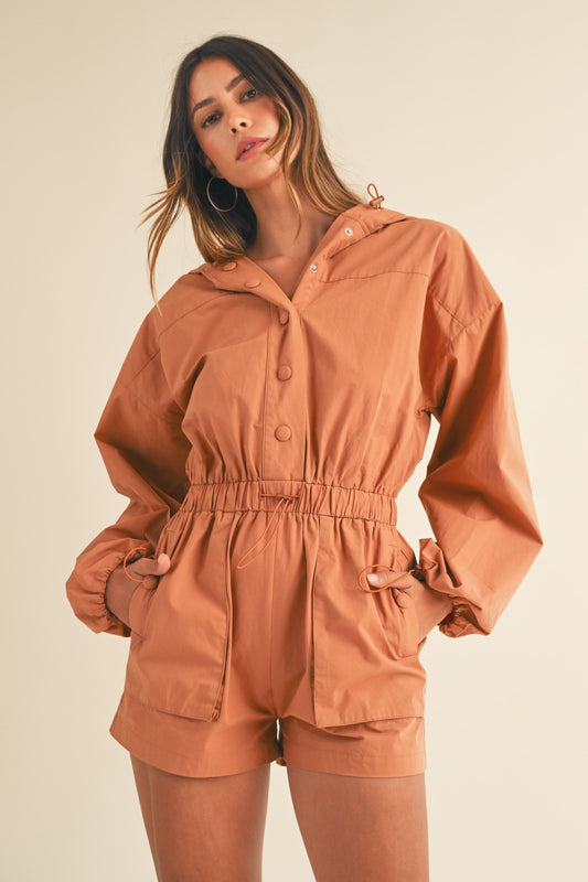 Sade Snap Down  Hooded Romper