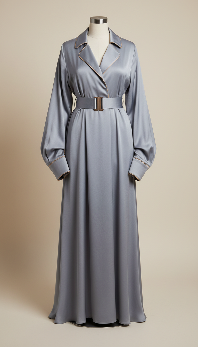 Silk statement dress in urban mist