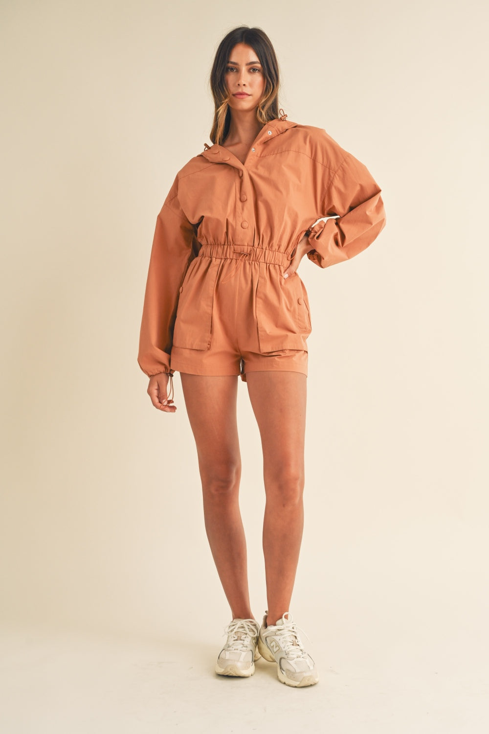 Sade Snap Down  Hooded Romper