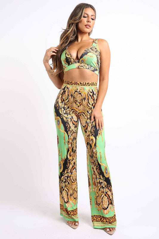 Printed Cropped Pants Set