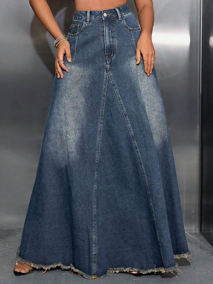 Remi Raw Hem Maxi Denim Skirt