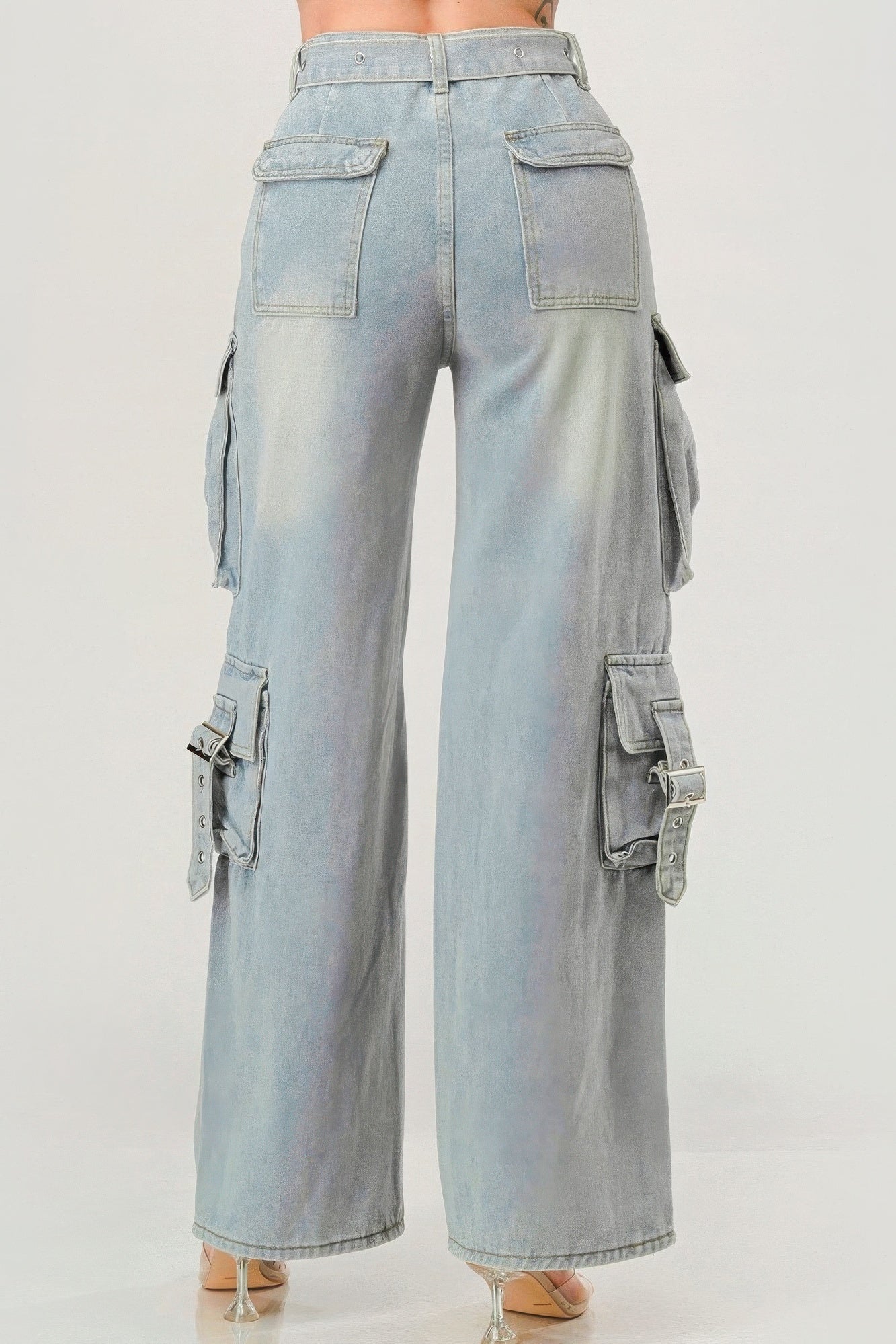 Bonnie Belted Denim Cargo Jeans