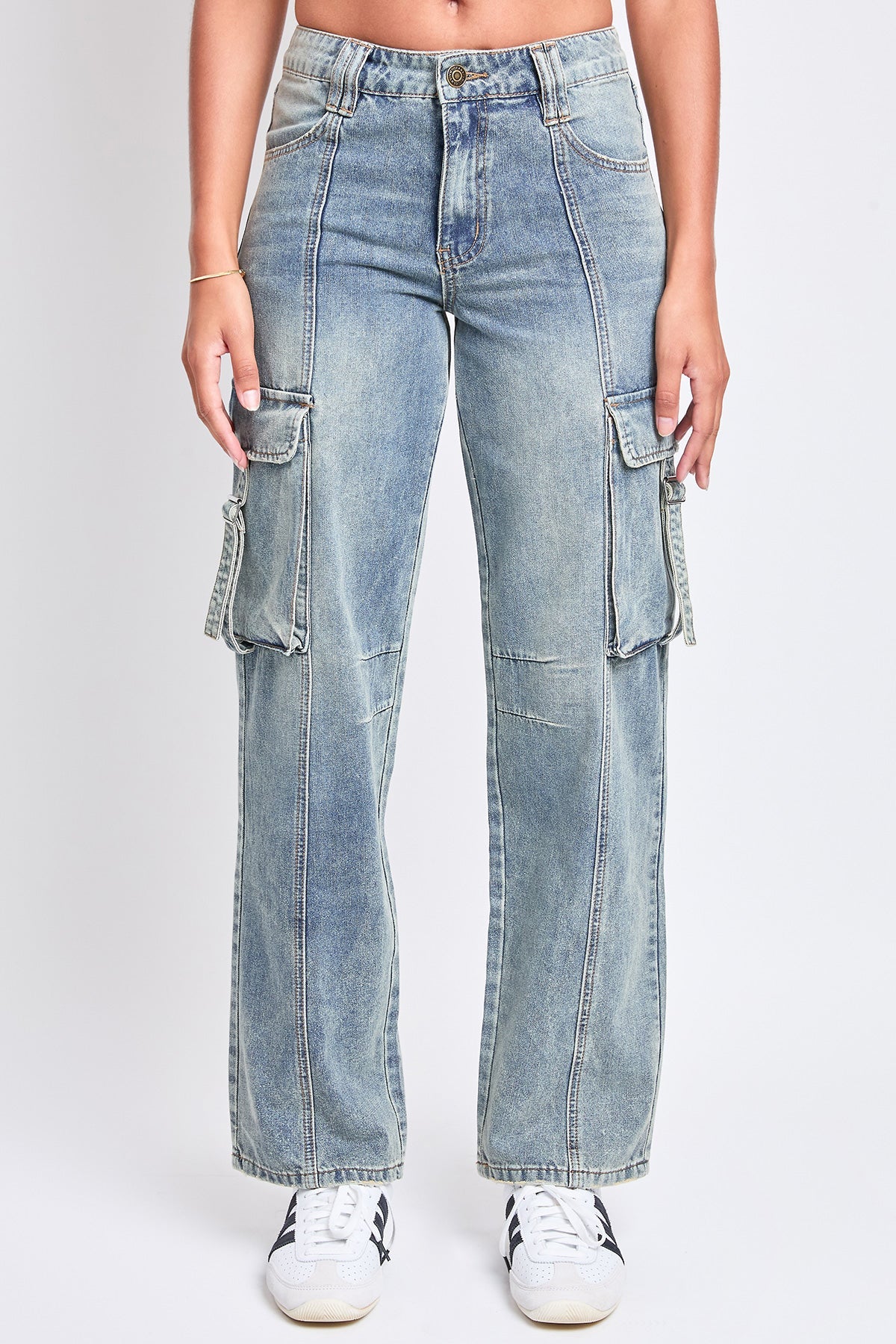 Ava Adjustable Waist Cargo Straight Leg Jeans