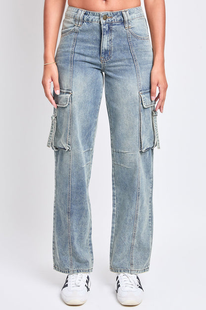 Ava Adjustable Waist Cargo Straight Leg Jeans