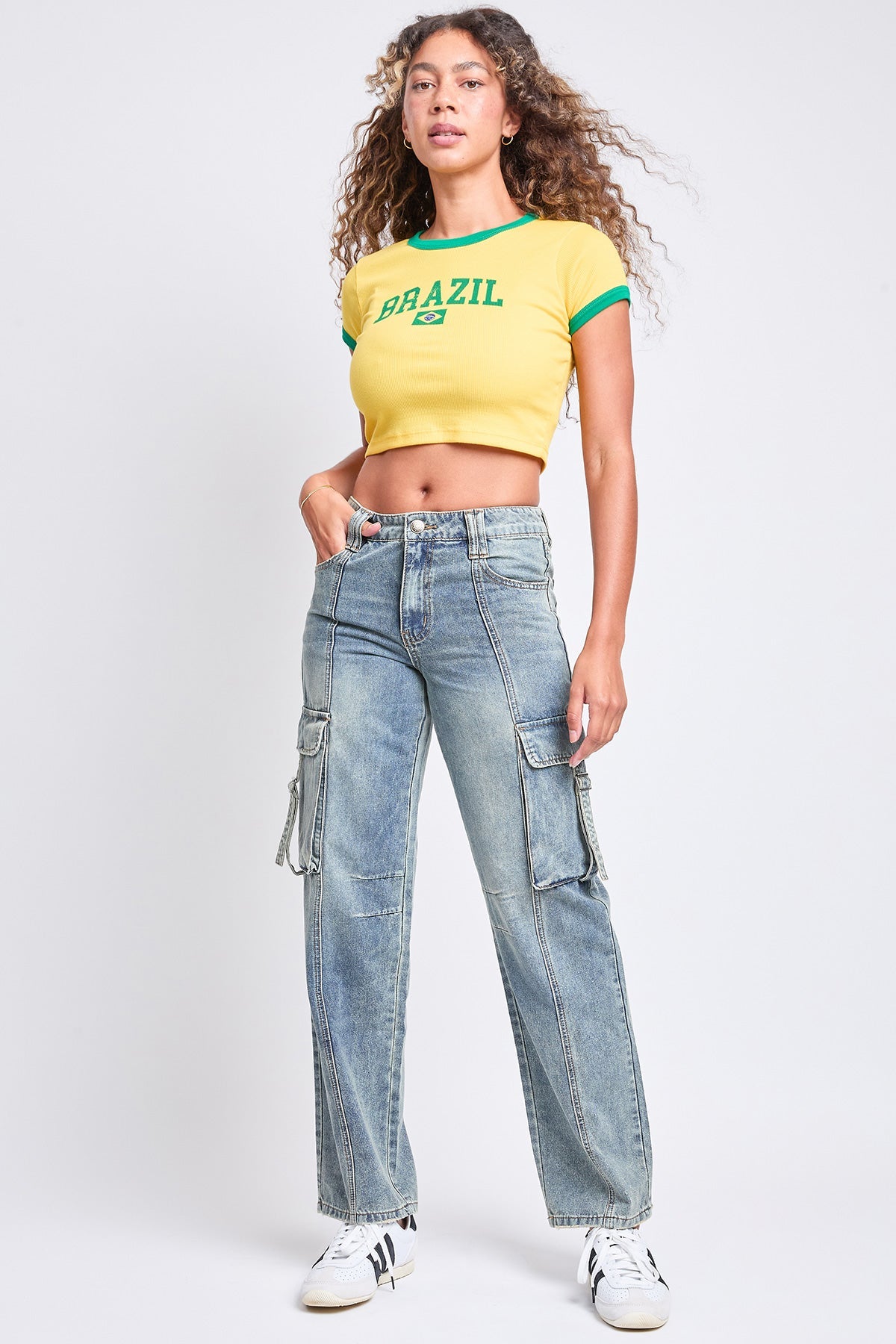 Ava Adjustable Waist Cargo Straight Leg Jeans
