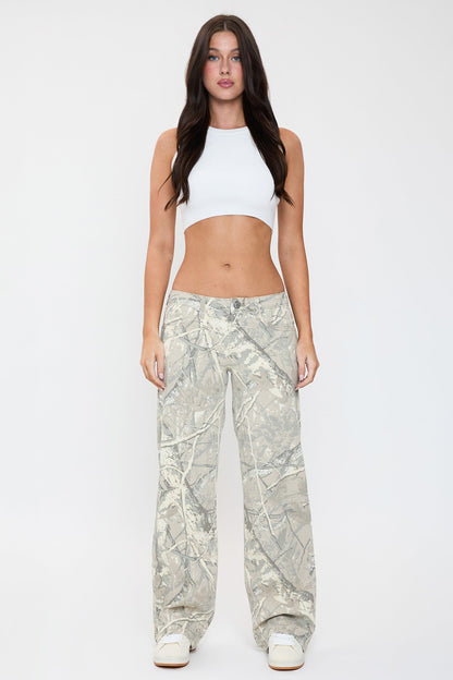 Penelope Printed Low Rise Wide Leg Jeans