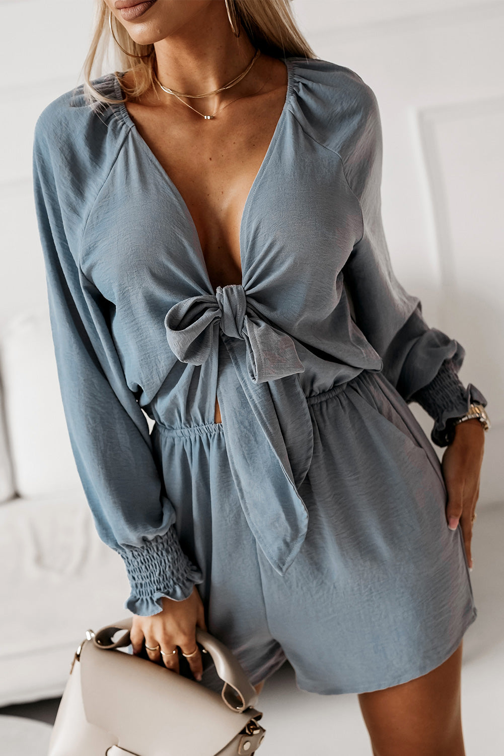 Tied Deep Plunge Romper