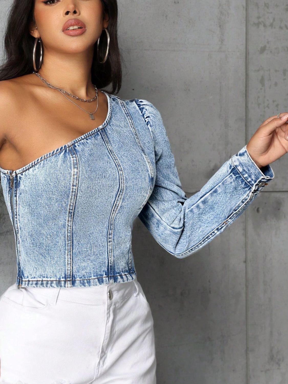 Octavia One Shoulder Denim Top